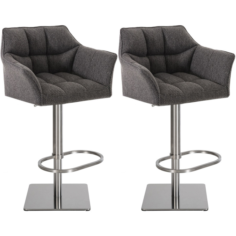 Conjunto de 2 banquetas Damaso, em tecido, aço inoxidável e cinza titânio.