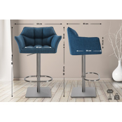 Ensemble de 2 tabourets de bar en tissu Damaso et acier inoxydable bleu
