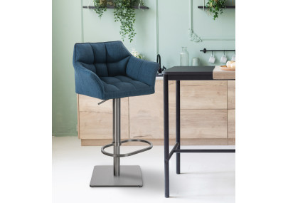 Ensemble de 2 tabourets de bar en tissu Damaso et acier inoxydable bleu