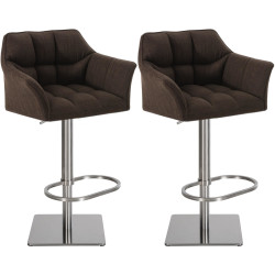 Ensemble de 2 tabourets de bar Damaso, tissu, acier inoxydable, marron