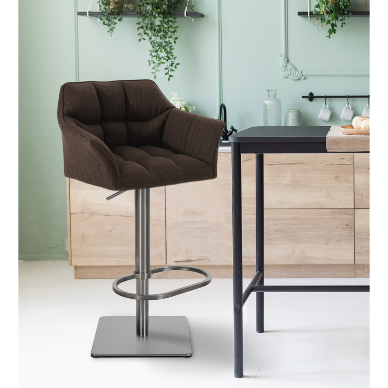 Ensemble de 2 tabourets de bar Damaso, tissu, acier inoxydable, marron