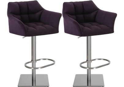Ensemble de 2 tabourets de bar en tissu Damaso et acier inoxydable violet