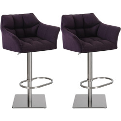 Ensemble de 2 tabourets de bar en tissu Damaso et acier inoxydable violet