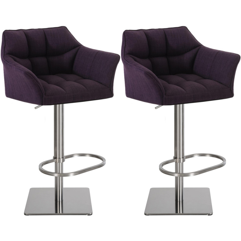Ensemble de 2 tabourets de bar en tissu Damaso et acier inoxydable violet
