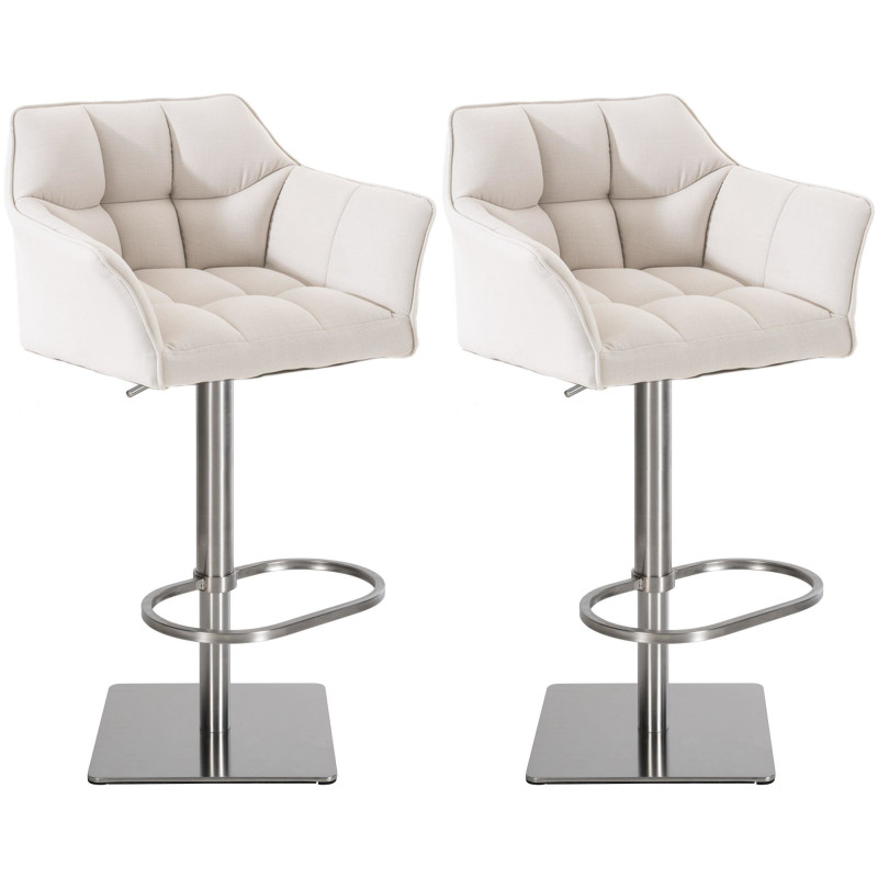 Ensemble de 2 tabourets de bar en tissu Damaso et acier inoxydable blanc