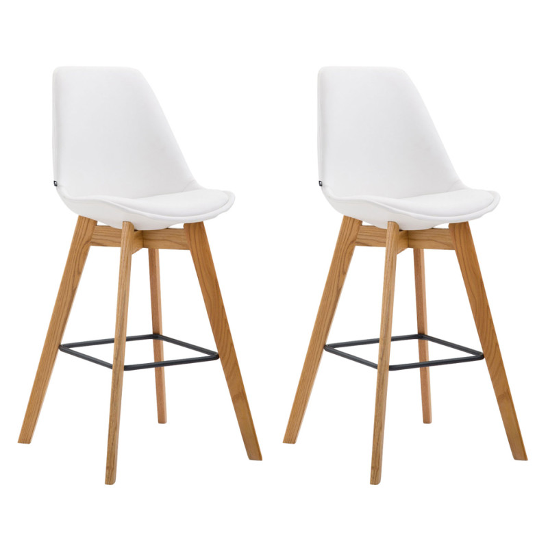 Ensemble de 2 tabourets de bar Metz en similicuir naturel blanc