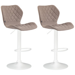 Ensemble de 2 tabourets de bar, revêtement en liège et tissu, blanc taupe