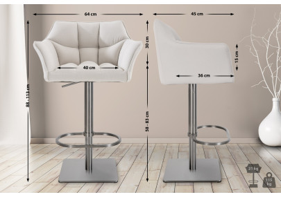 Tabouret de bar Damaso E, tissu blanc