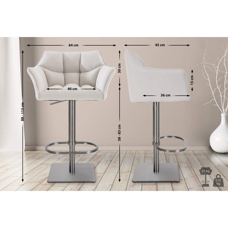 Tabouret de bar en tissu Damaso E blanc