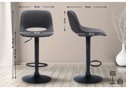 Lot de 2 tabourets de bar Camden, similicuir, noir