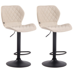 Ensemble de 2 tabourets de bar, revêtement en liège et tissu, noir crème