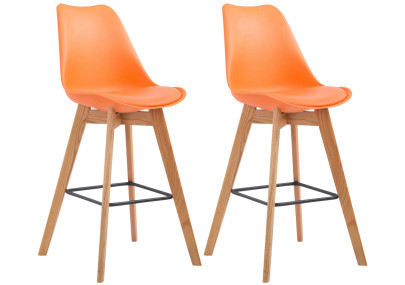 Juego de 2 taburetes de bar Metz de plástico color naranja natural.