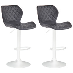 Ensemble de 2 tabourets de bar, liège, similicuir, blanc/noir