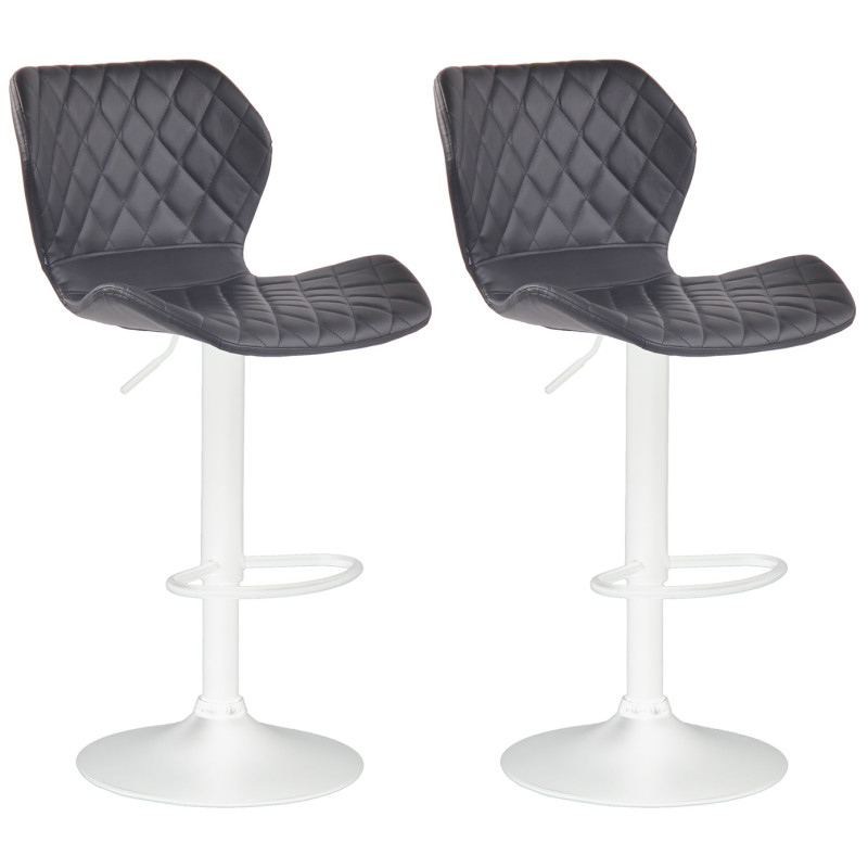 Conjunto de 2 banquetas de bar, cortiça, couro sintético, branco/preto