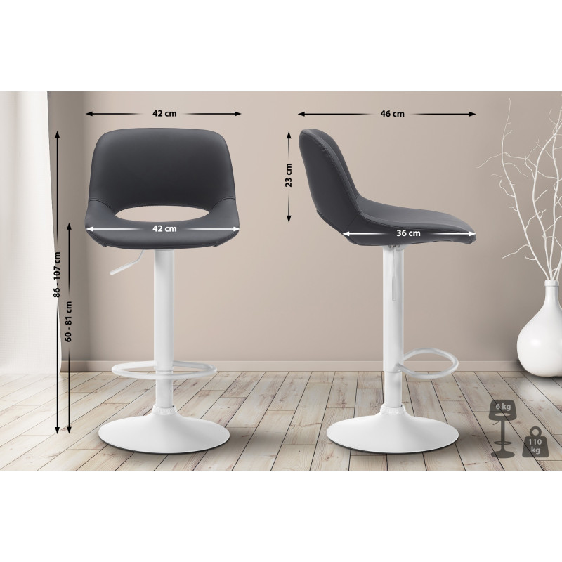 Lot de 2 tabourets de bar Camden, similicuir, blanc/noir