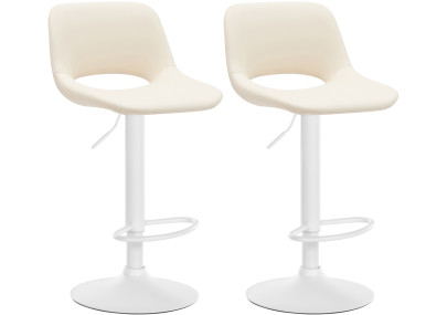 Lot de 2 tabourets de bar Camden, simili cuir, blanc et crème