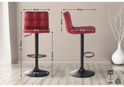 Banqueta de bar Feni em veludo vermelho