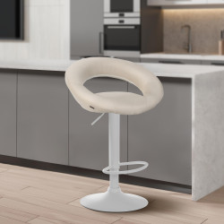 Tabouret de bar Olinda en tissu blanc crème