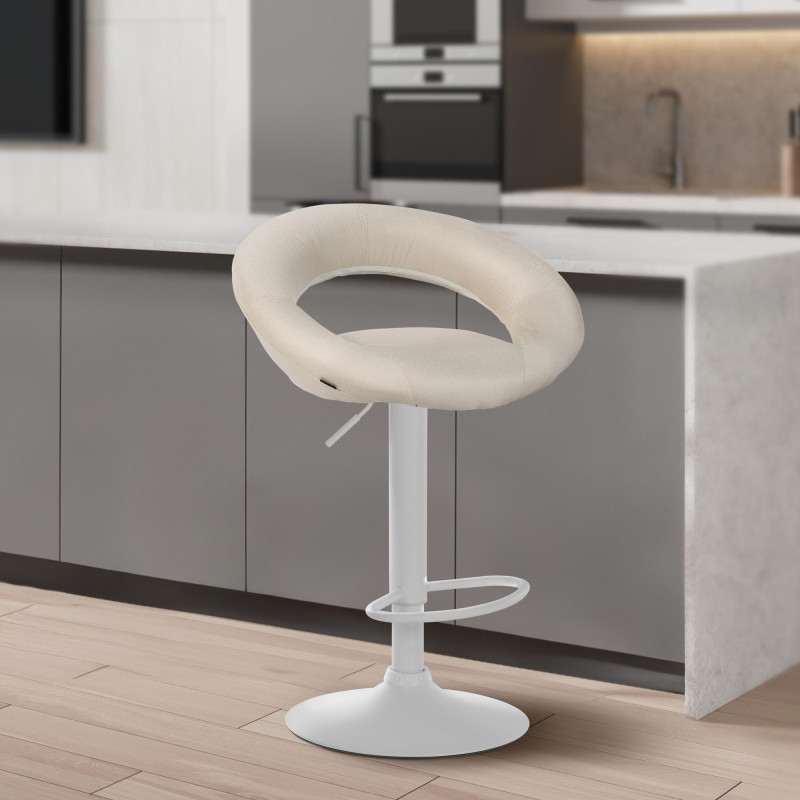 Tabouret de bar Olinda, tissu blanc/crème