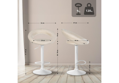 Tabouret de bar Olinda, tissu blanc/crème