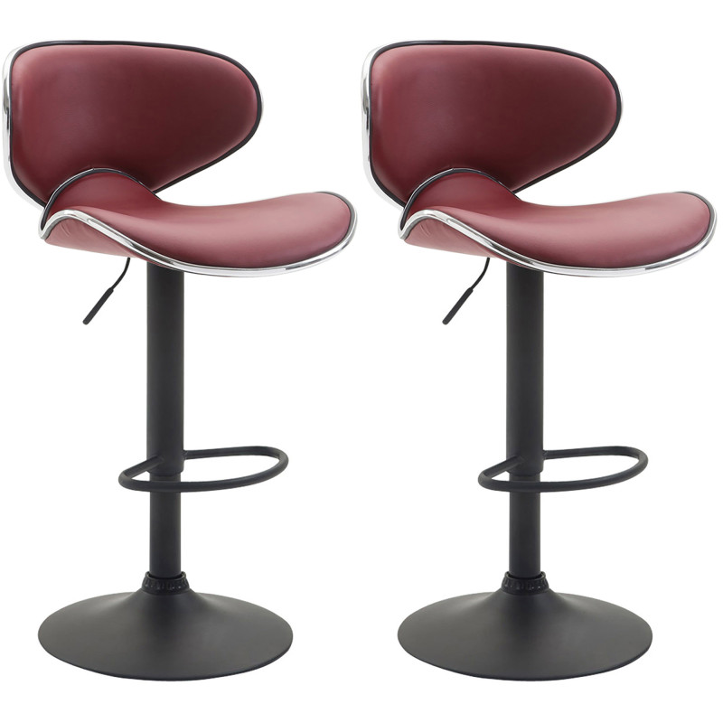 Lot de 2 tabourets de bar Las Vegas V2, similicuir, noir Bordeaux rouge