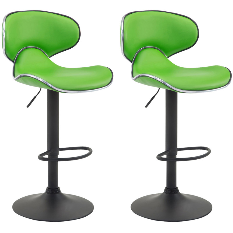Juego de 2 taburetes de bar Las Vegas V2, imitación de cuero, negro/verde