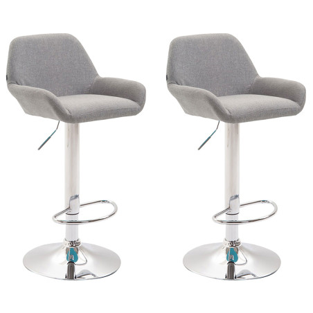 Lot de 2 tabourets de bar Braga, tissu, gris chromé