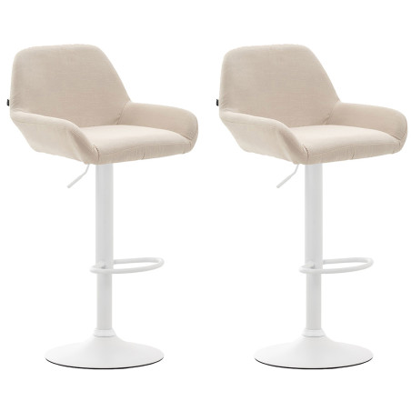 Lot de 2 tabourets de bar Braga, tissu blanc crème