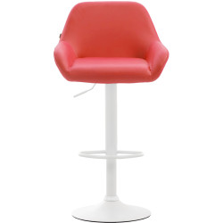 Juego de 2 taburetes de bar Braga, piel sintética, blanco/rojo