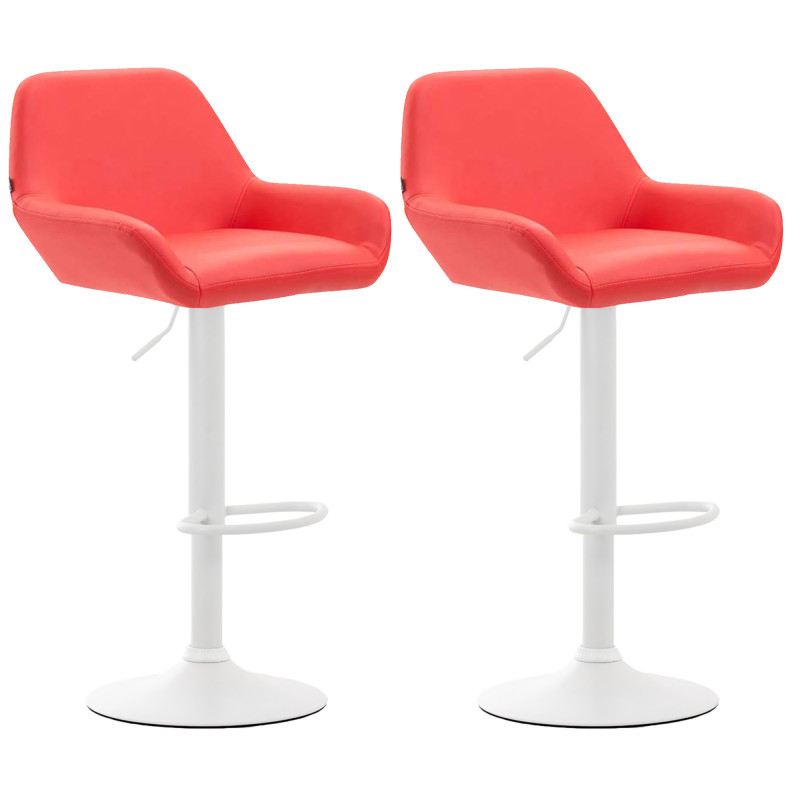 Set di 2 sgabelli da bar Braga, similpelle, bianco/rosso