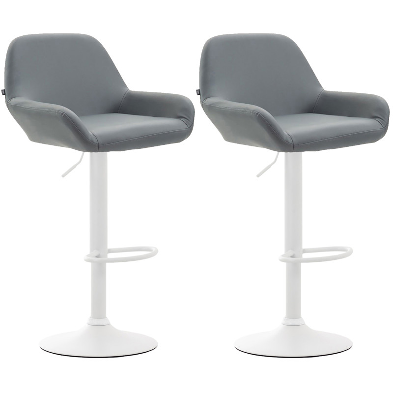 Ensemble de 2 tabourets de bar Braga, similicuir, blanc/gris