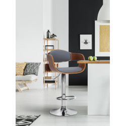 Tabouret de bar Kingston C, similicuir, noyer/gris