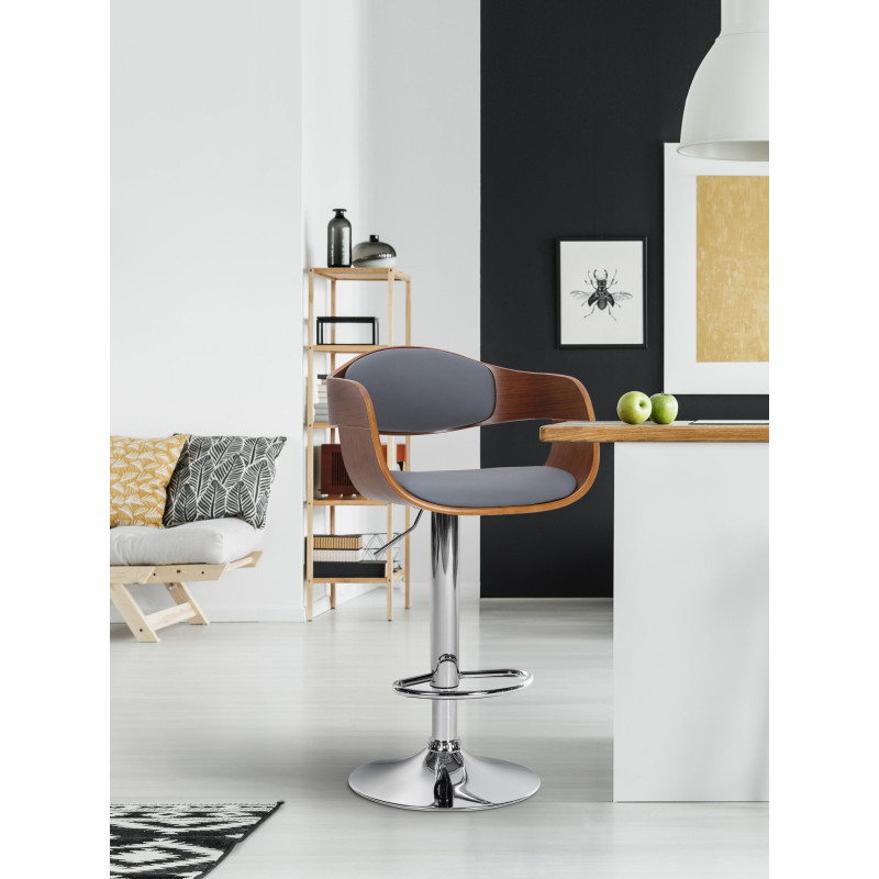 Tabouret de bar Kingston C en similicuir noyer/gris