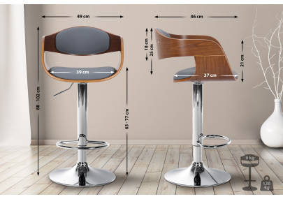 Sgabello da bar Kingston C, similpelle, noce/grigio