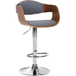 Tabouret de bar Kingston C, similicuir, noyer/gris
