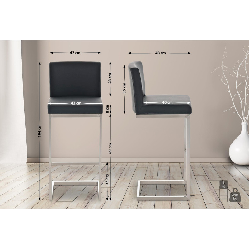 Lot de 2 tabourets de bar Paros, similicuir, noir