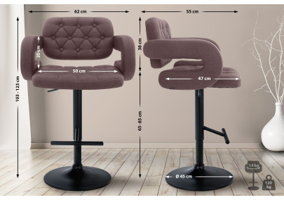 Tabouret de bar Dublin, tissu, noir/marron