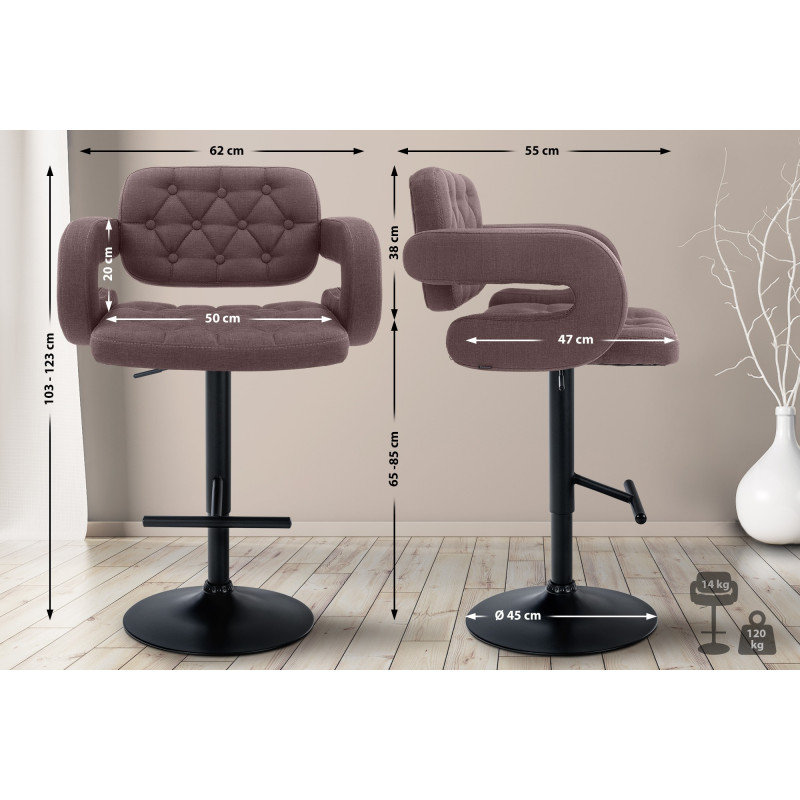 Tabouret de bar Dublin, tissu noir brun