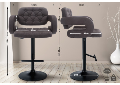 Tabouret de bar Dublin, tissu, noir/gris foncé