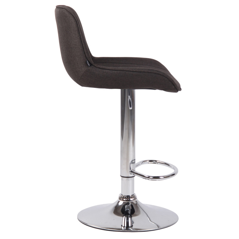 Tabouret de bar Lentini, tissu, chrome, gris foncé