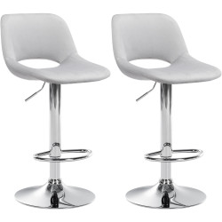 Ensemble de 2 tabourets de bar Camden, velours, chrome, gris clair