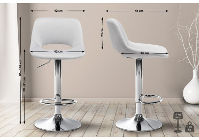 Lot de 2 tabourets de bar Camden en velours gris clair chromé