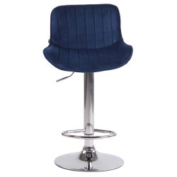 Tabouret de bar Lentini en velours, bleu chromé