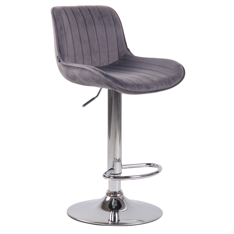 Tabouret de bar Lentini en velours, chromé gris foncé