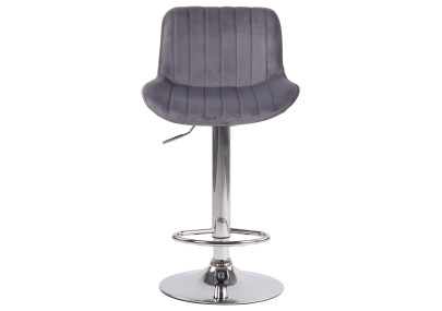 Taburete de bar Lentini, terciopelo, cromo, gris oscuro