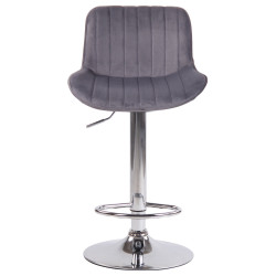 Tabouret de bar Lentini, velours, chrome, gris foncé