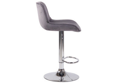 Tabouret de bar Lentini, velours, chrome, gris foncé