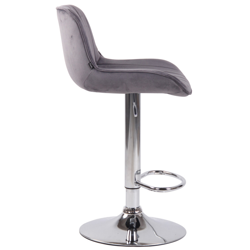 Tabouret de bar Lentini, velours, chrome, gris foncé