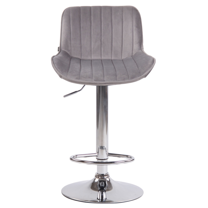 Tabouret de bar Lentini, velours, gris chromé