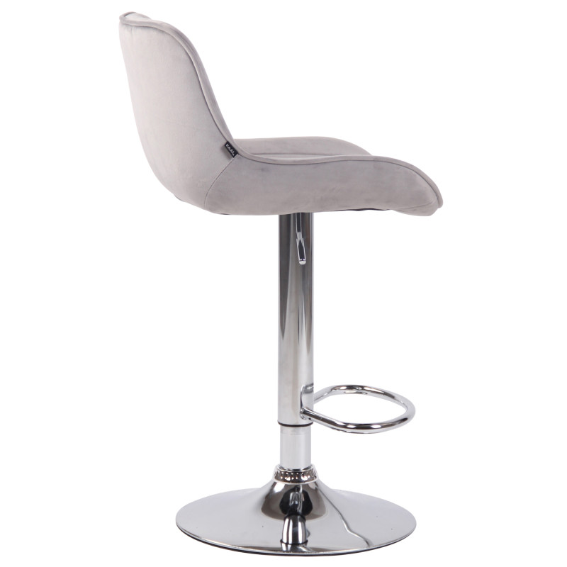 Tabouret de bar Lentini, velours, gris chromé